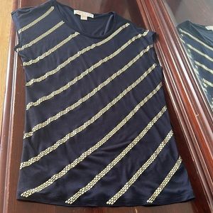 Michael Kors Navy Blue and Gold Striped shirt size XS